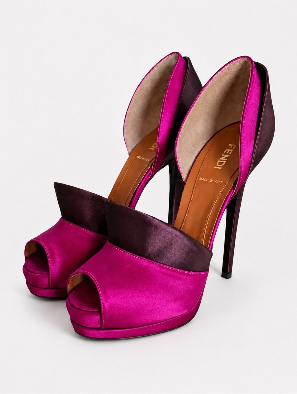 FENDI | Anemone Satin Platform D’Orsay Peep Toe Heels Magenta EU 37.5 / US 7.5